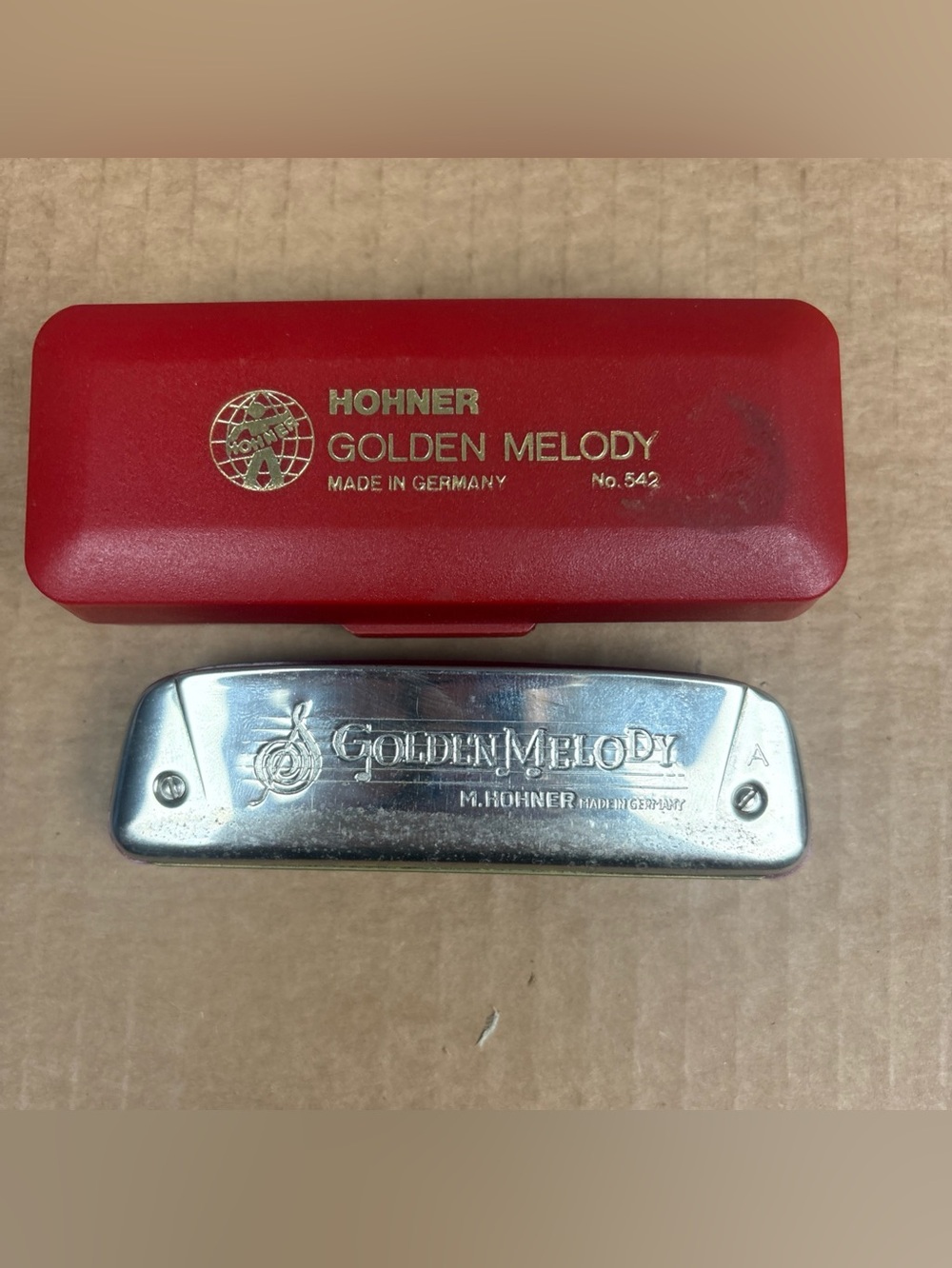 Hohner Golden Melody 542 Harmonica Key of A Made in Germany with Hard Case